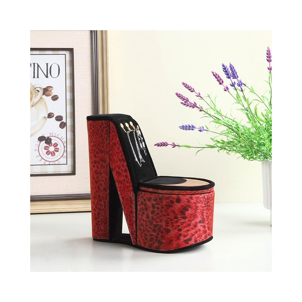 9" In Leopard Iridescent Print High Heel Shoe Display W/ Hooks Jewelry Box. Picture 3