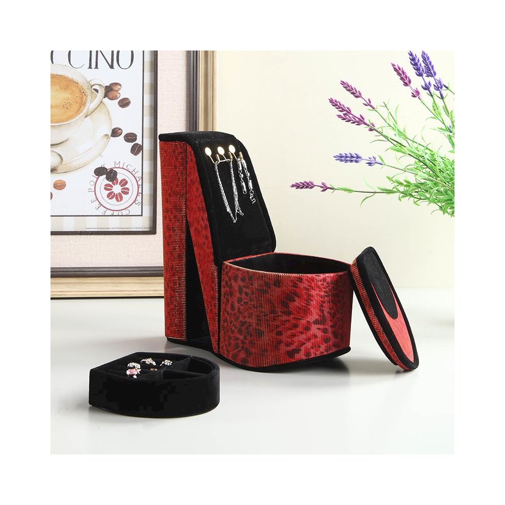 9" In Leopard Iridescent Print High Heel Shoe Display W/ Hooks Jewelry Box. Picture 4