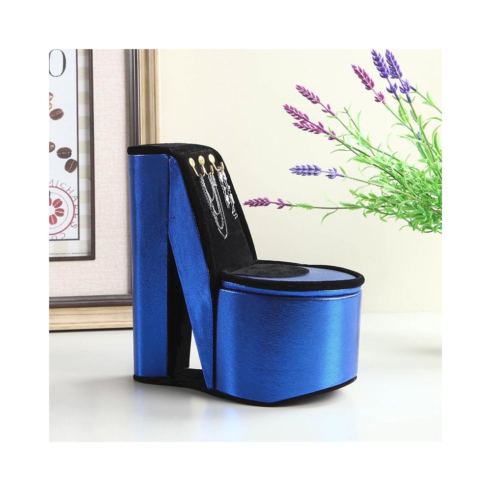 9" In Blue Iridescent Velvet High Heel Shoe Display W/ Hooks Jewelry Box. Picture 3