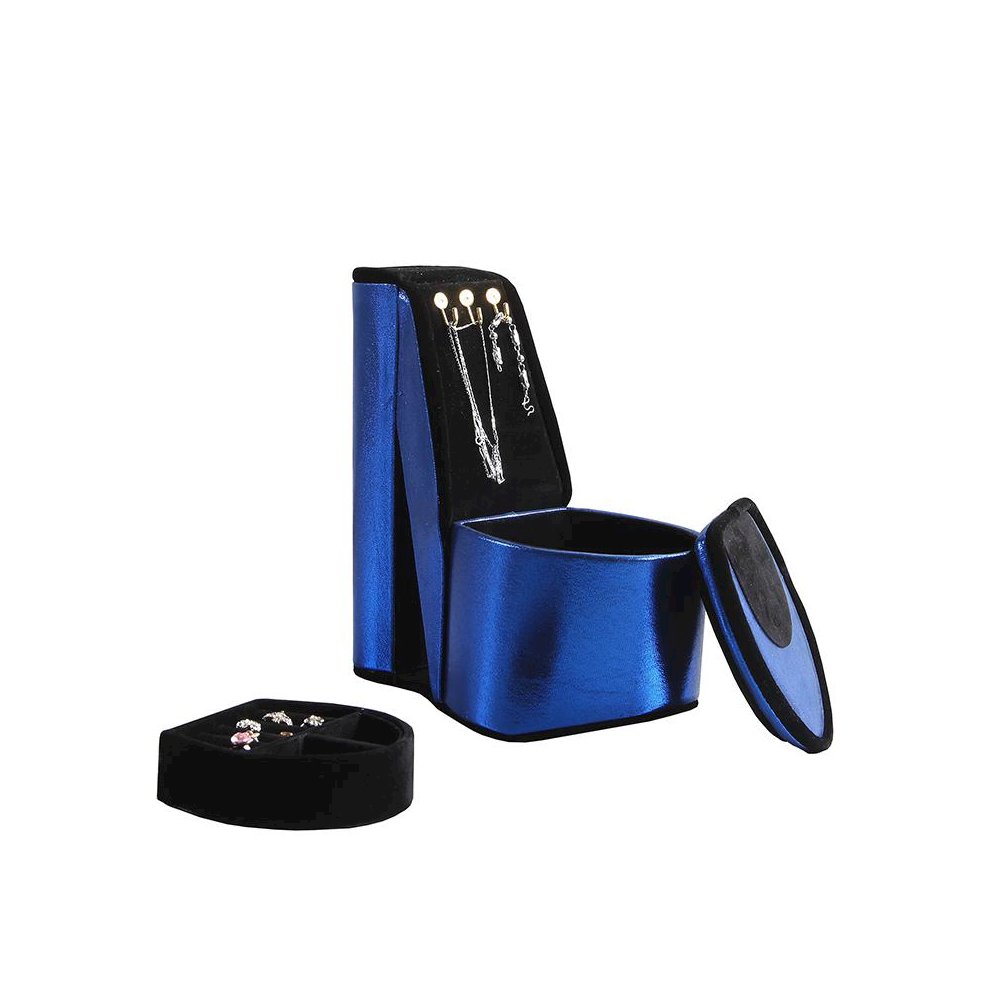 9" In Blue Iridescent Velvet High Heel Shoe Display W/ Hooks Jewelry Box. Picture 2