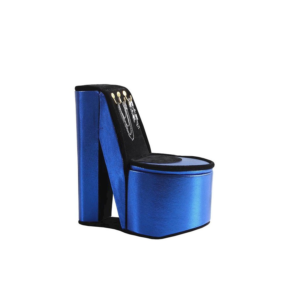9" In Blue Iridescent Velvet High Heel Shoe Display W/ Hooks Jewelry Box. Picture 1