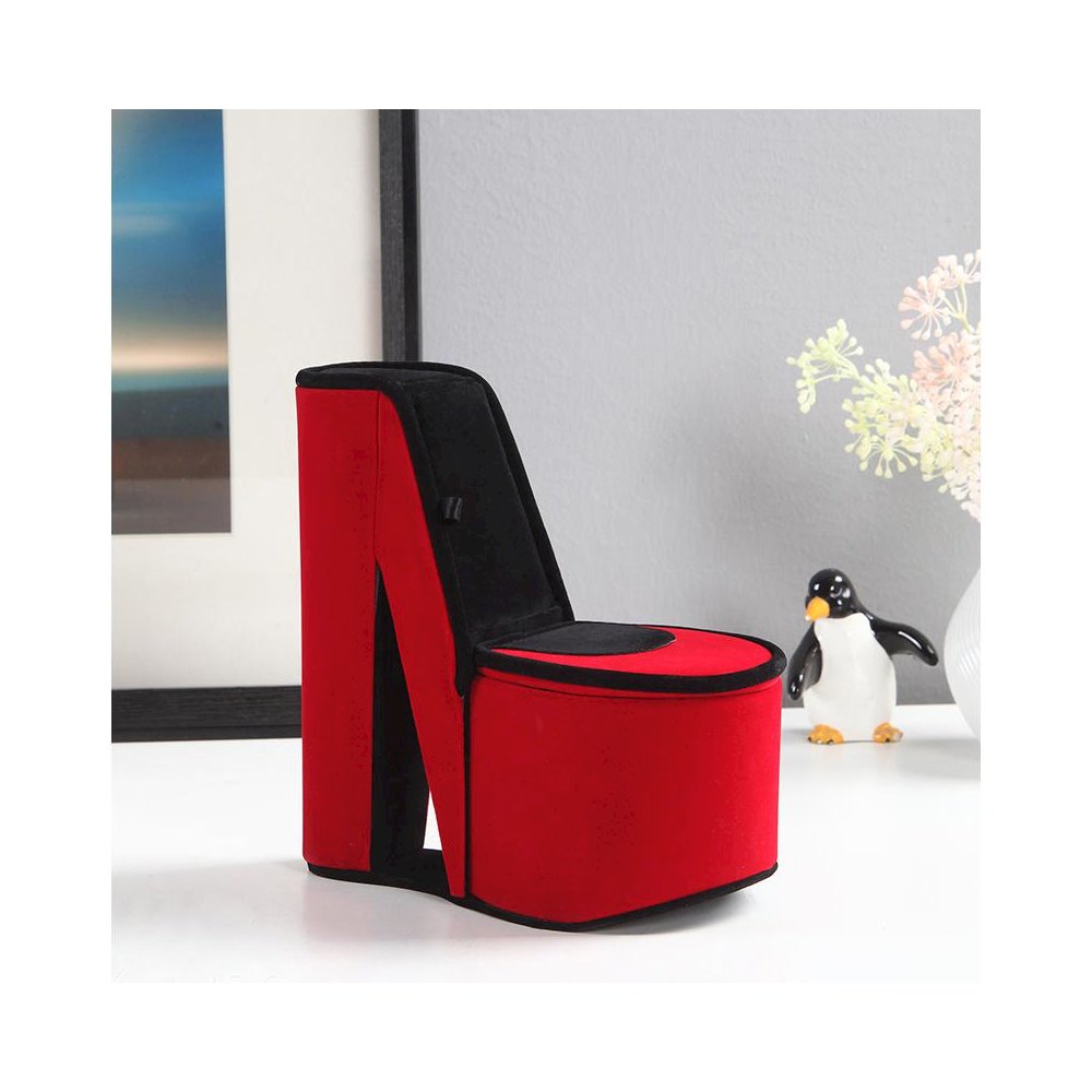 9" In Red Velvet High Heel Shoe Hidden Jewelry Box. Picture 3
