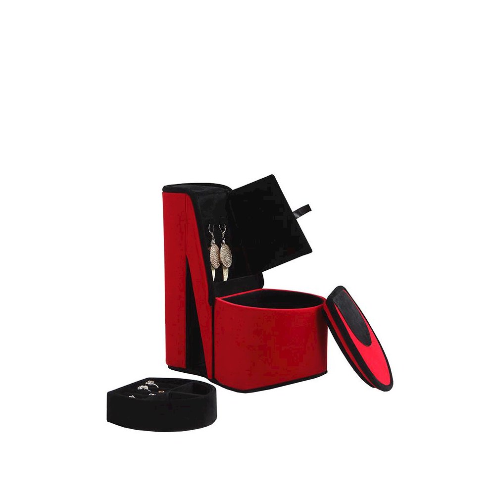 9" In Red Velvet High Heel Shoe Hidden Jewelry Box. Picture 2