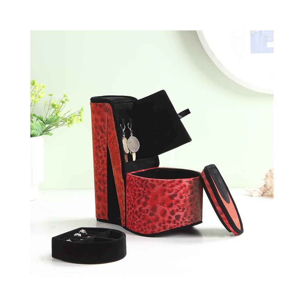9" In Leopard Iridescent Print High Heel Shoe Hidden Jewelry Box. Picture 3