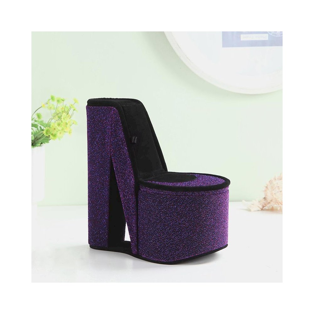 9" In Purple Iridescent Velvet High Heel Shoe Hidden Jewelry Box. Picture 3