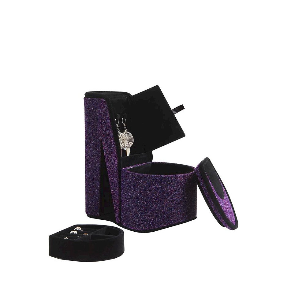 9" In Purple Iridescent Velvet High Heel Shoe Hidden Jewelry Box. Picture 2