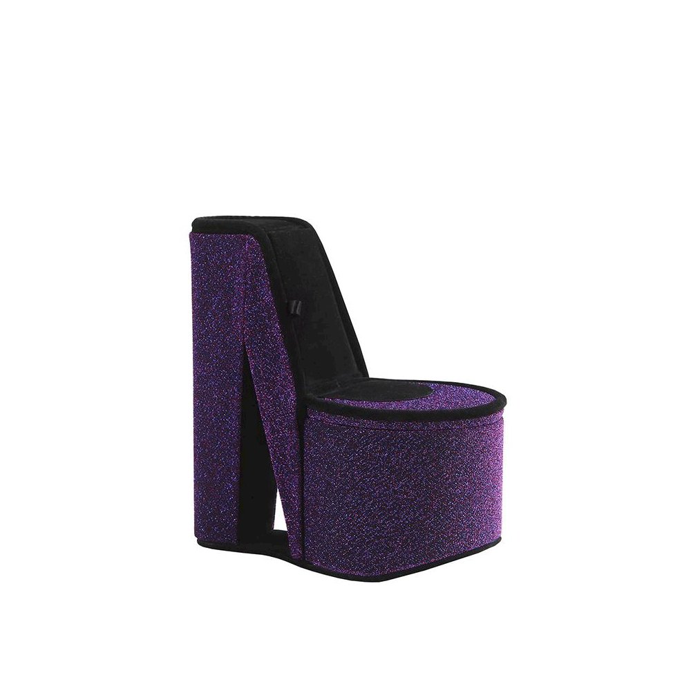 9" In Purple Iridescent Velvet High Heel Shoe Hidden Jewelry Box. Picture 1