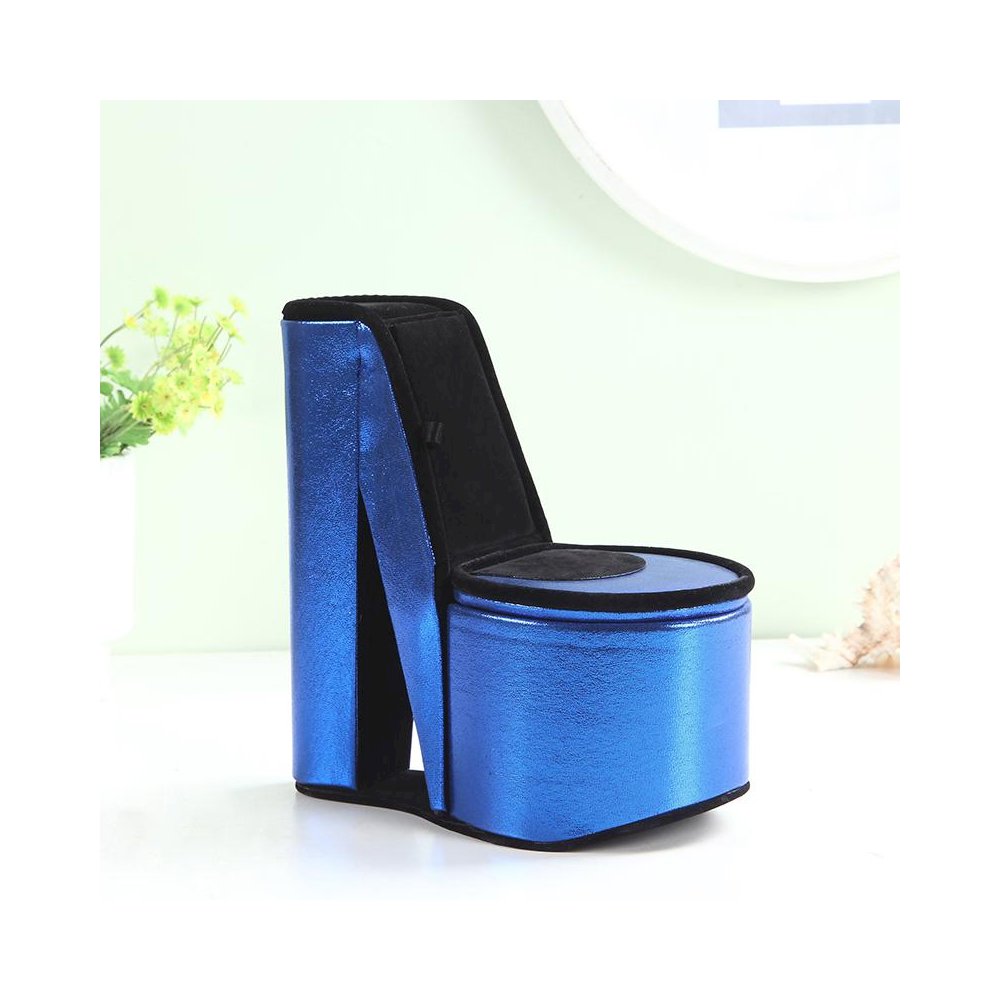 9" In Blue Iridescent Velvet High Heel Shoe Hidden Jewelry Box. Picture 3
