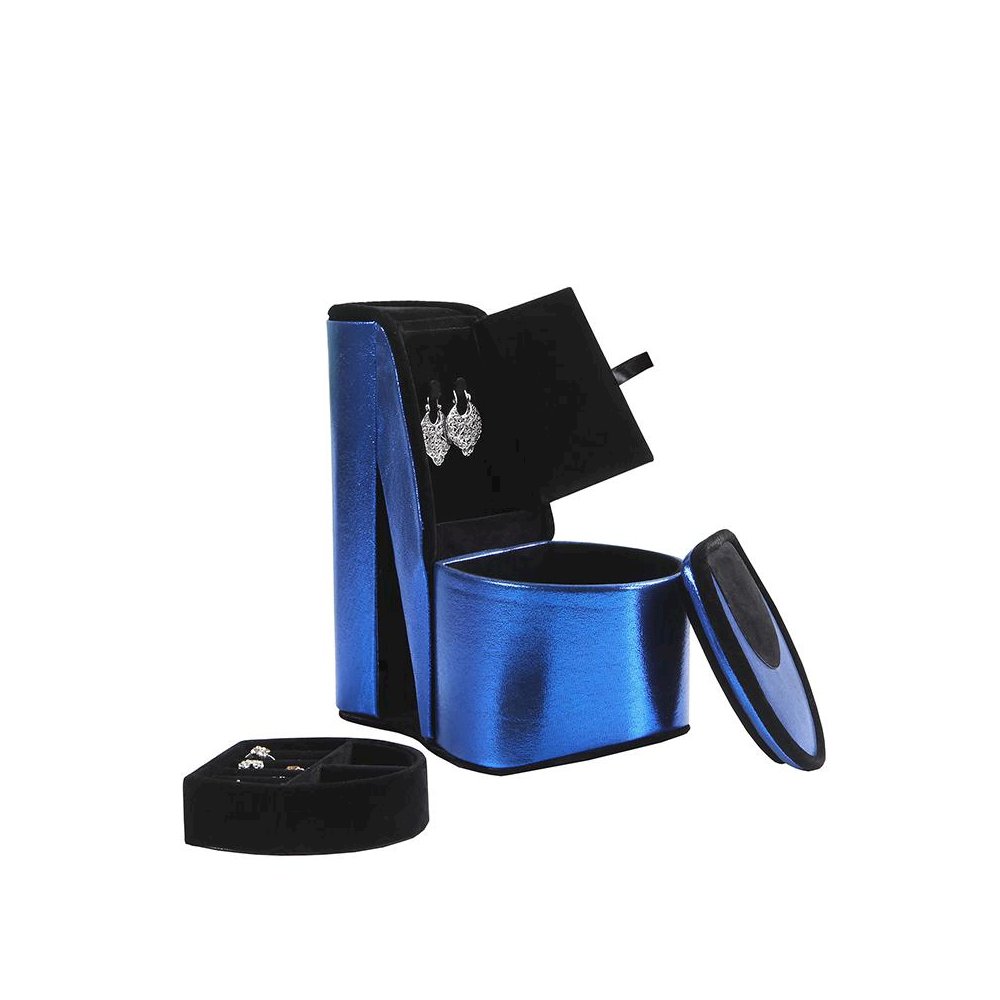 9" In Blue Iridescent Velvet High Heel Shoe Hidden Jewelry Box. Picture 2