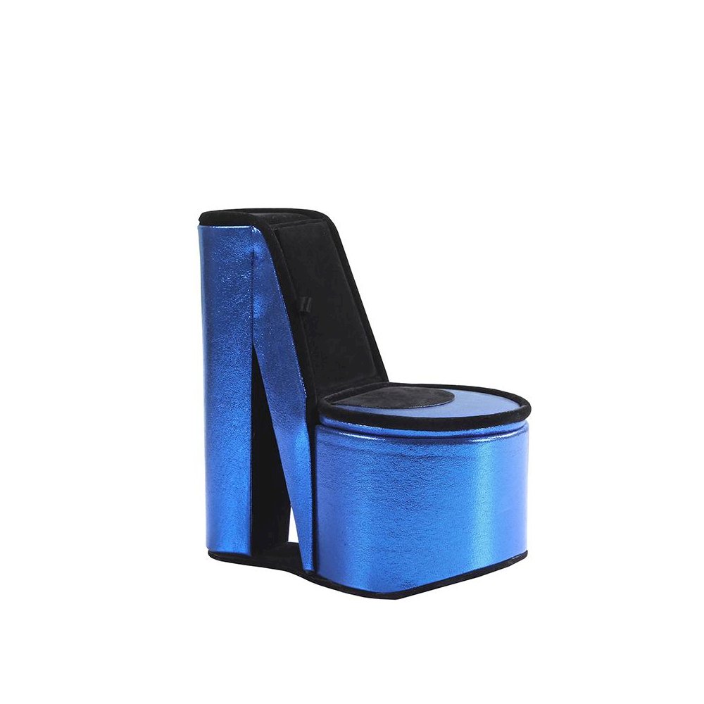 9" In Blue Iridescent Velvet High Heel Shoe Hidden Jewelry Box. Picture 1