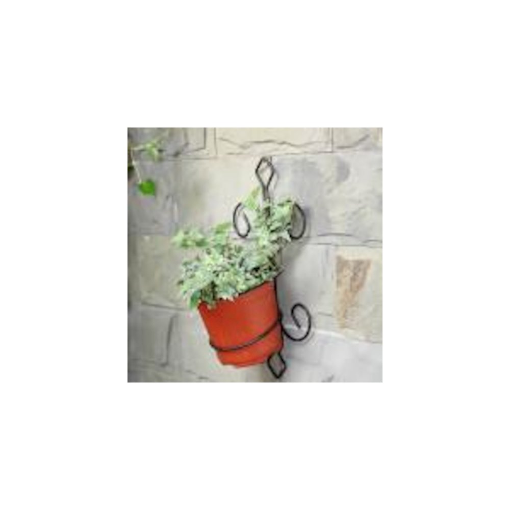 16" SINGLE POT BLACK/GOLD CAST METAL CREST WALL PLANTER DÉCOR. Picture 4