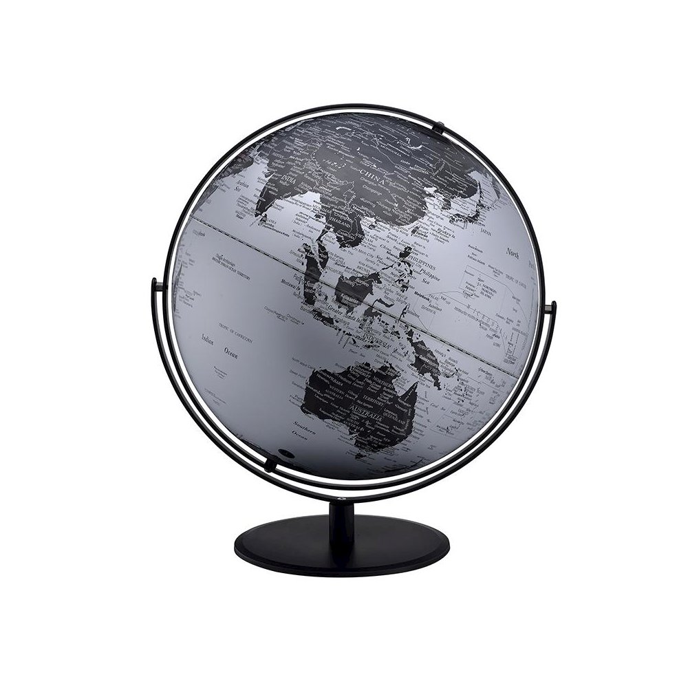 20.5 In Black/Silver Globe W/ 3D Mountain Features On Black Metal Frame. Picture 1