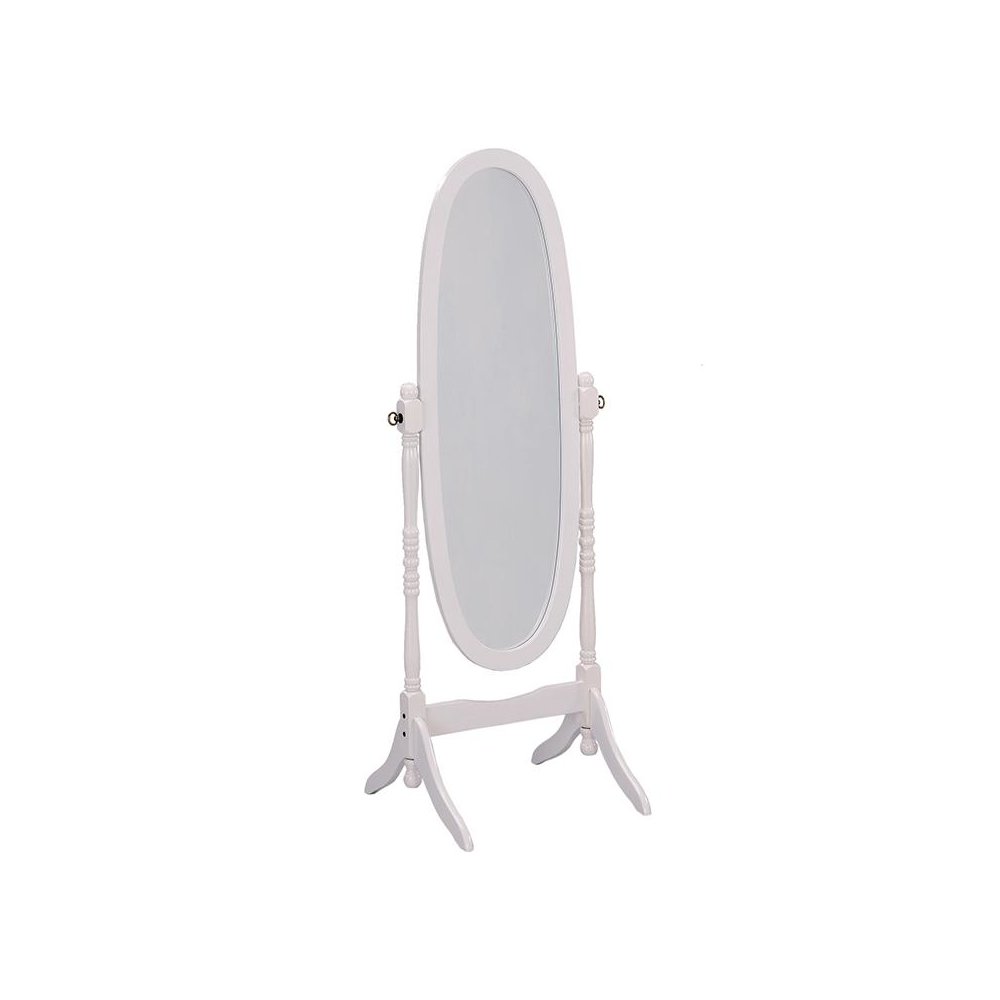 59.5"H Cottage White Finish Oval Wooden Cheval Standing Mirror. Picture 1