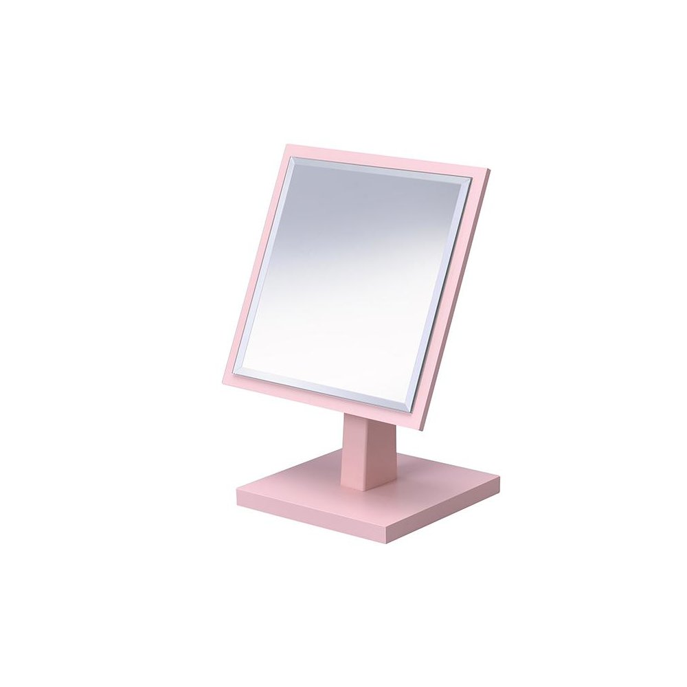 9.25 In Square Pastel Pink Bevelled Mirror On A Pedestal. Picture 1