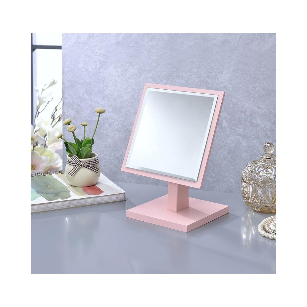 9.25 In Square Pastel Pink Bevelled Mirror On A Pedestal. Picture 2