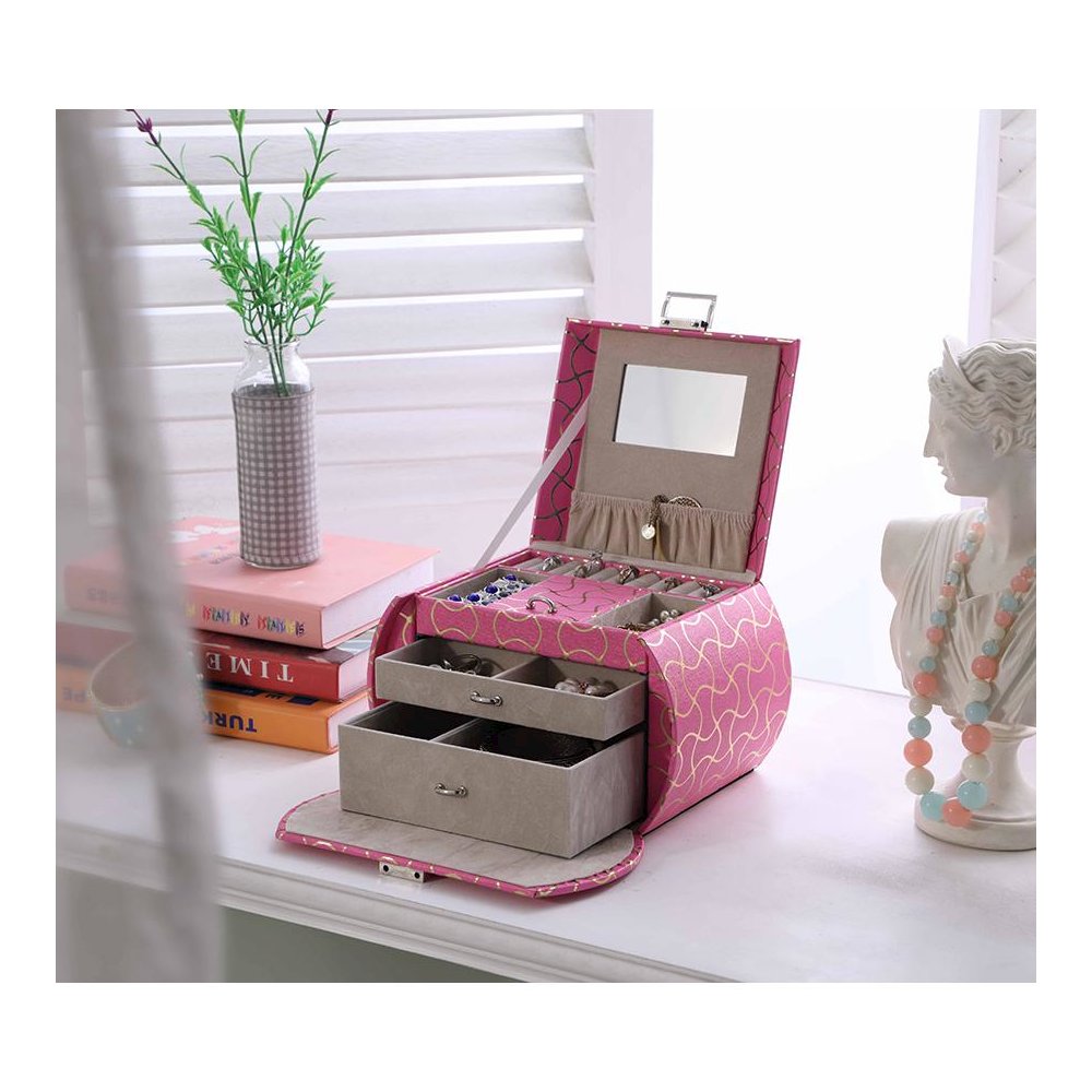 6.8" In Hot Pink Travel Jewelry Case. Picture 4