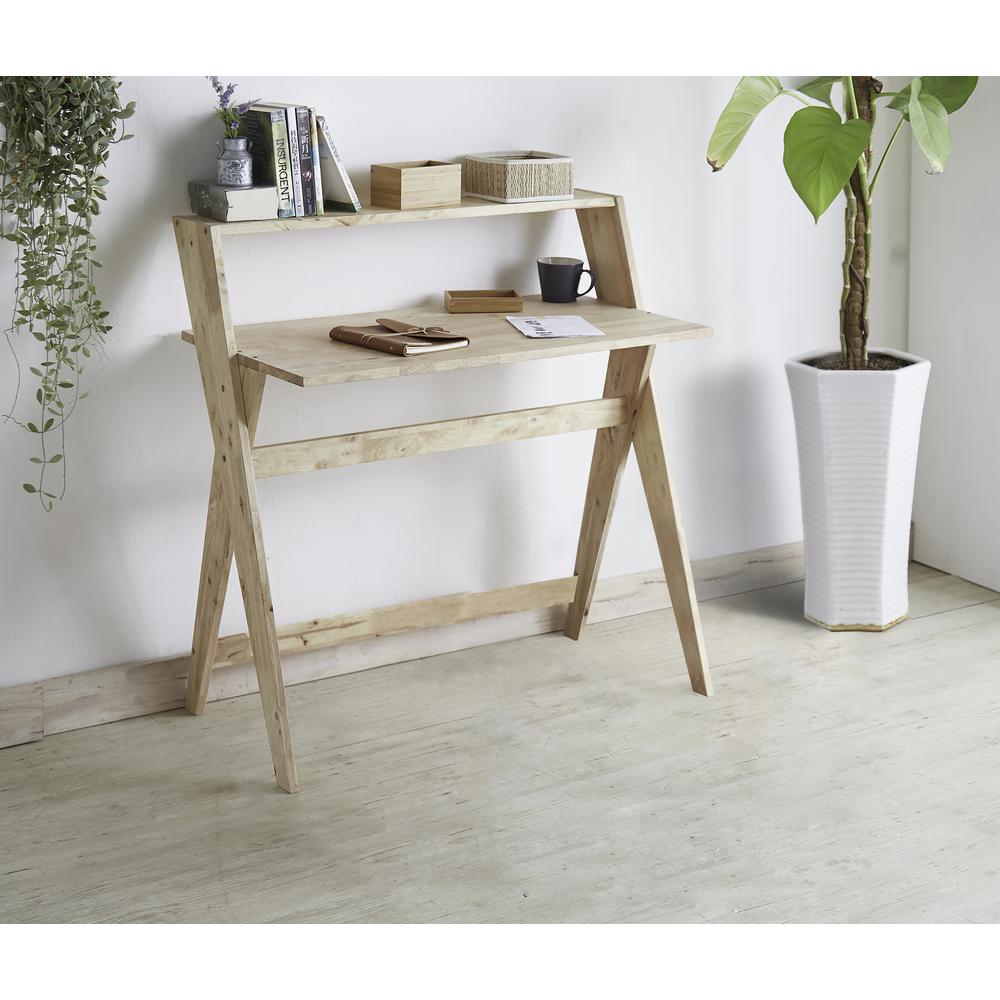 37.5" In Mid Century Crisscross Study Desk - Natural. Picture 3