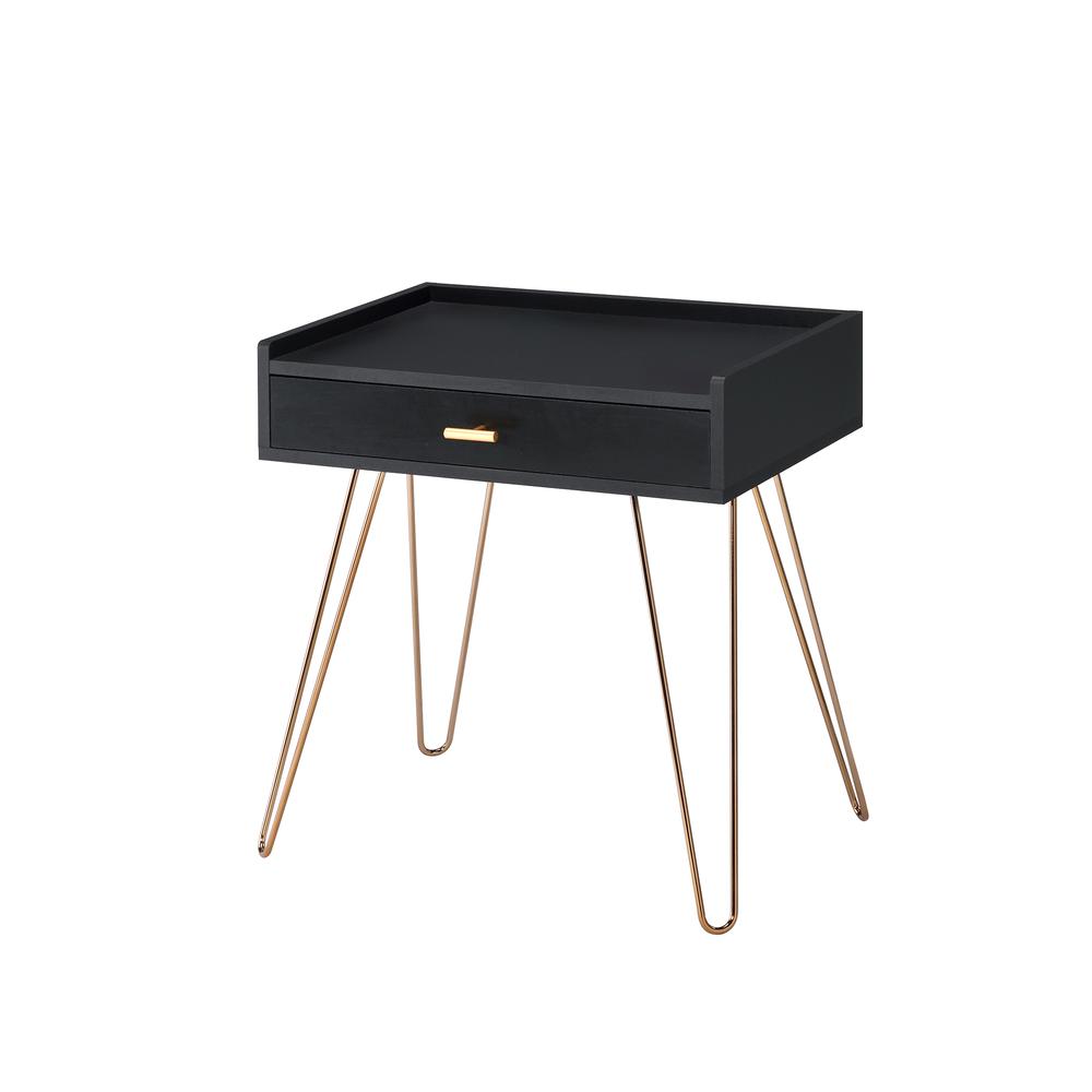 23.5" In Black Allen Mid-Century Accent Table W/ Copper Hairpin Legs. Picture 1