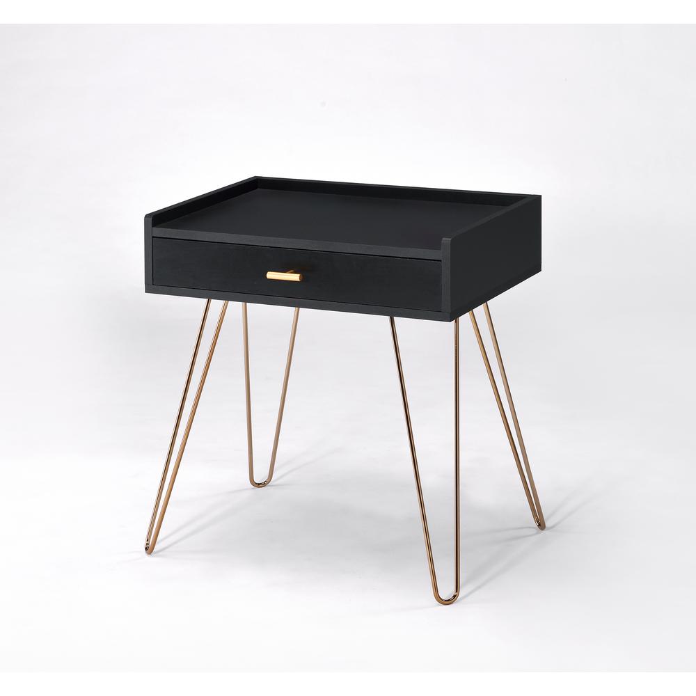 23.5" In Black Allen Mid-Century Accent Table W/ Copper Hairpin Legs. Picture 4