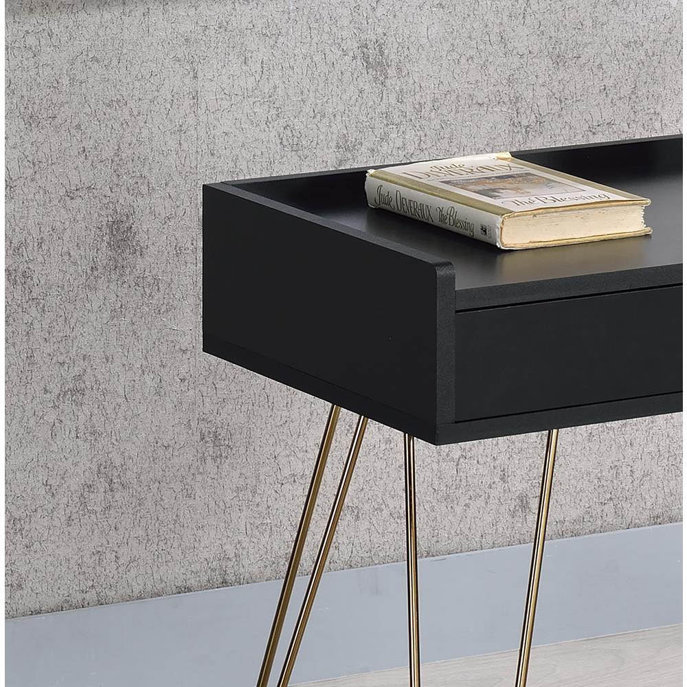 23.5" In Black Allen Mid-Century Accent Table W/ Copper Hairpin Legs. Picture 6