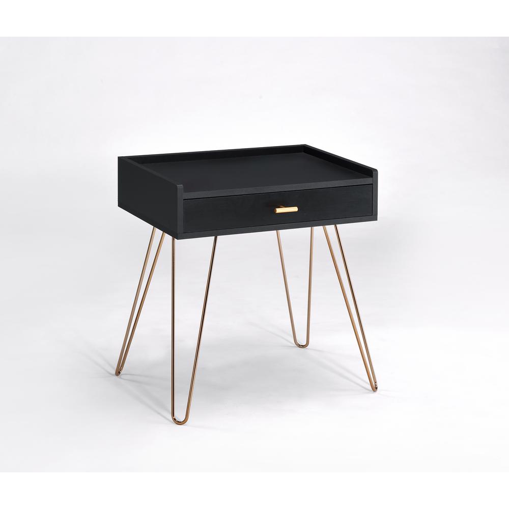 23.5" In Black Allen Mid-Century Accent Table W/ Copper Hairpin Legs. Picture 3