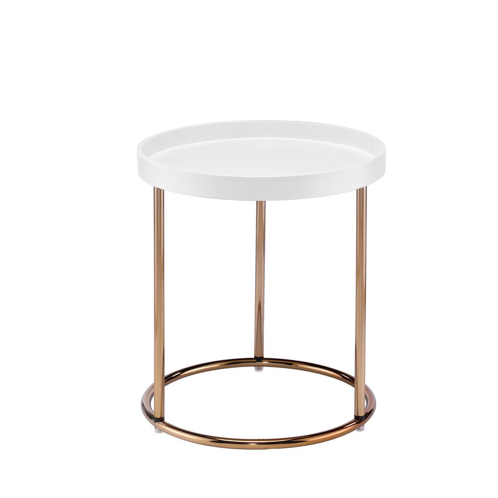 21.75" In White Edie Mid-Century Lipped Edge Side Table W/ Copper Legs. Picture 2