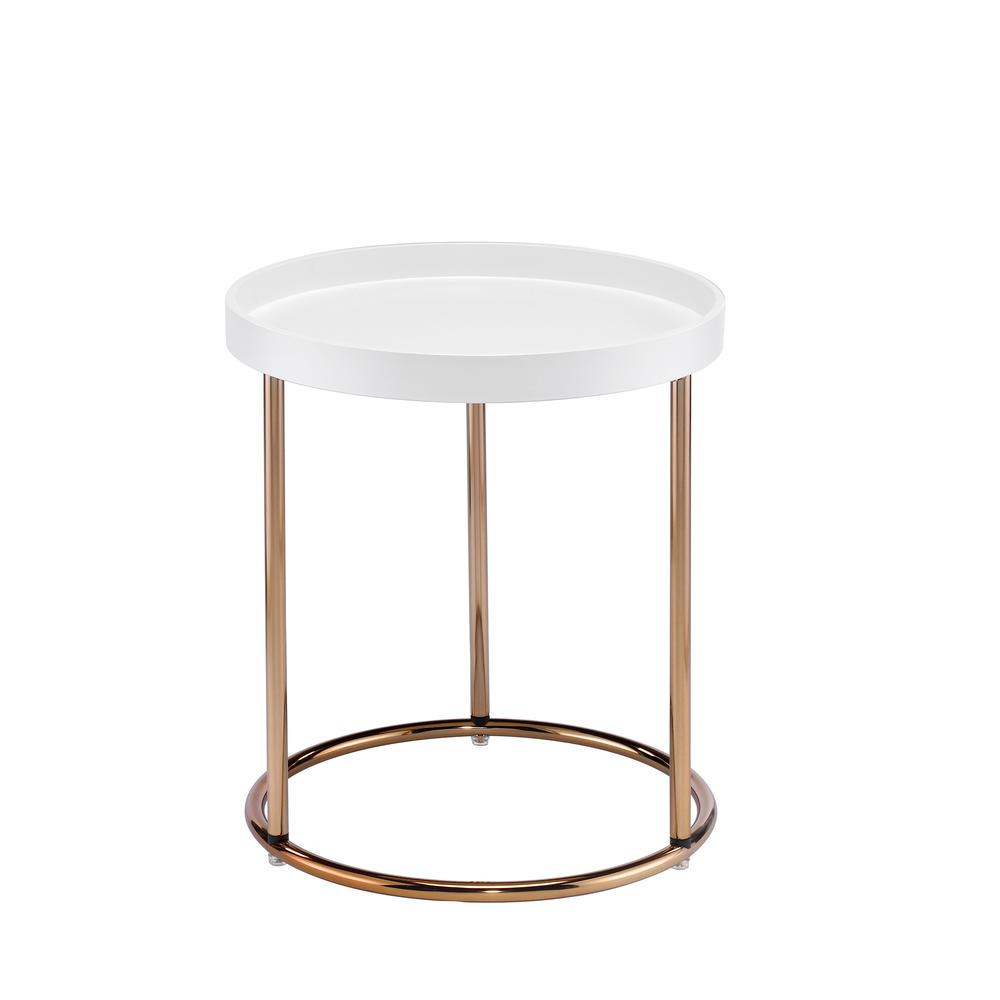 21.75" In White Edie Mid-Century Lipped Edge Side Table W/ Copper Legs. Picture 1