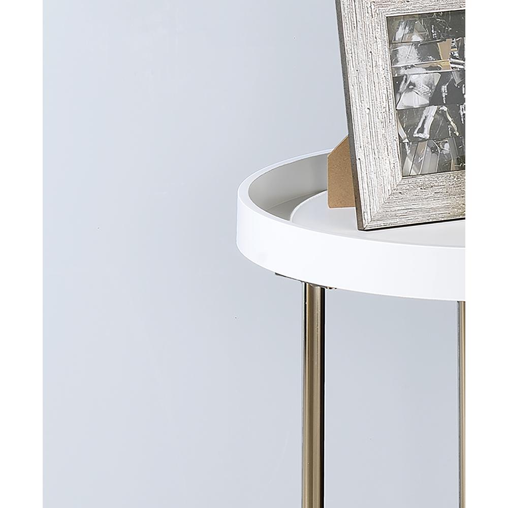 21.75" In White Edie Mid-Century Lipped Edge Side Table W/ Copper Legs. Picture 6