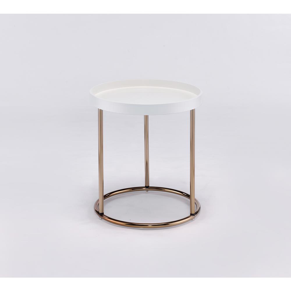 21.75" In White Edie Mid-Century Lipped Edge Side Table W/ Copper Legs. Picture 3