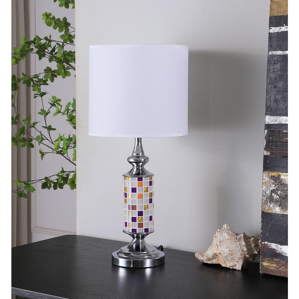 24" VICKI CHROME BOHEMIAN GLASS MOSAIC MODERN TABLE LAMP. Picture 3