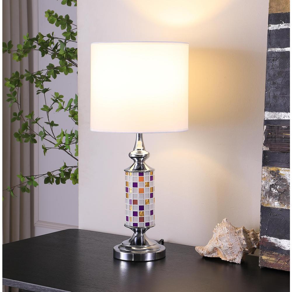 24" VICKI CHROME BOHEMIAN GLASS MOSAIC MODERN TABLE LAMP. Picture 4