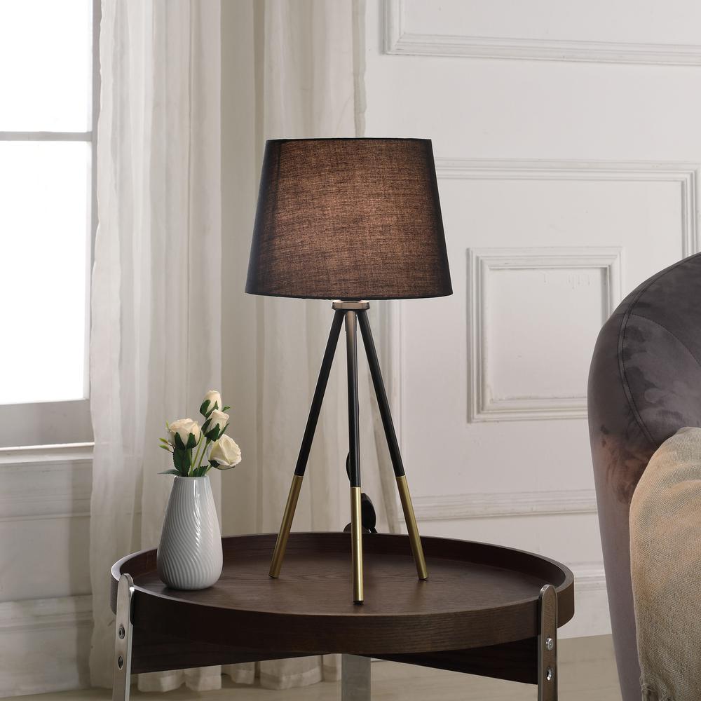20" In Devon Matte Black/Gold Metal Tripod Leg Table Lamp. Picture 3