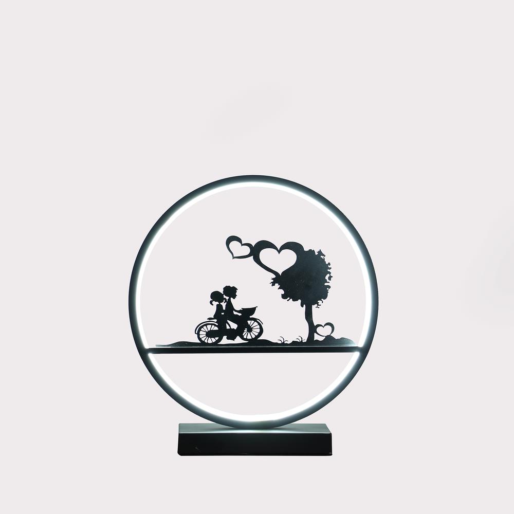 13" In Girl And Boy On Bicycle Led Accent Table Lamp. Picture 1
