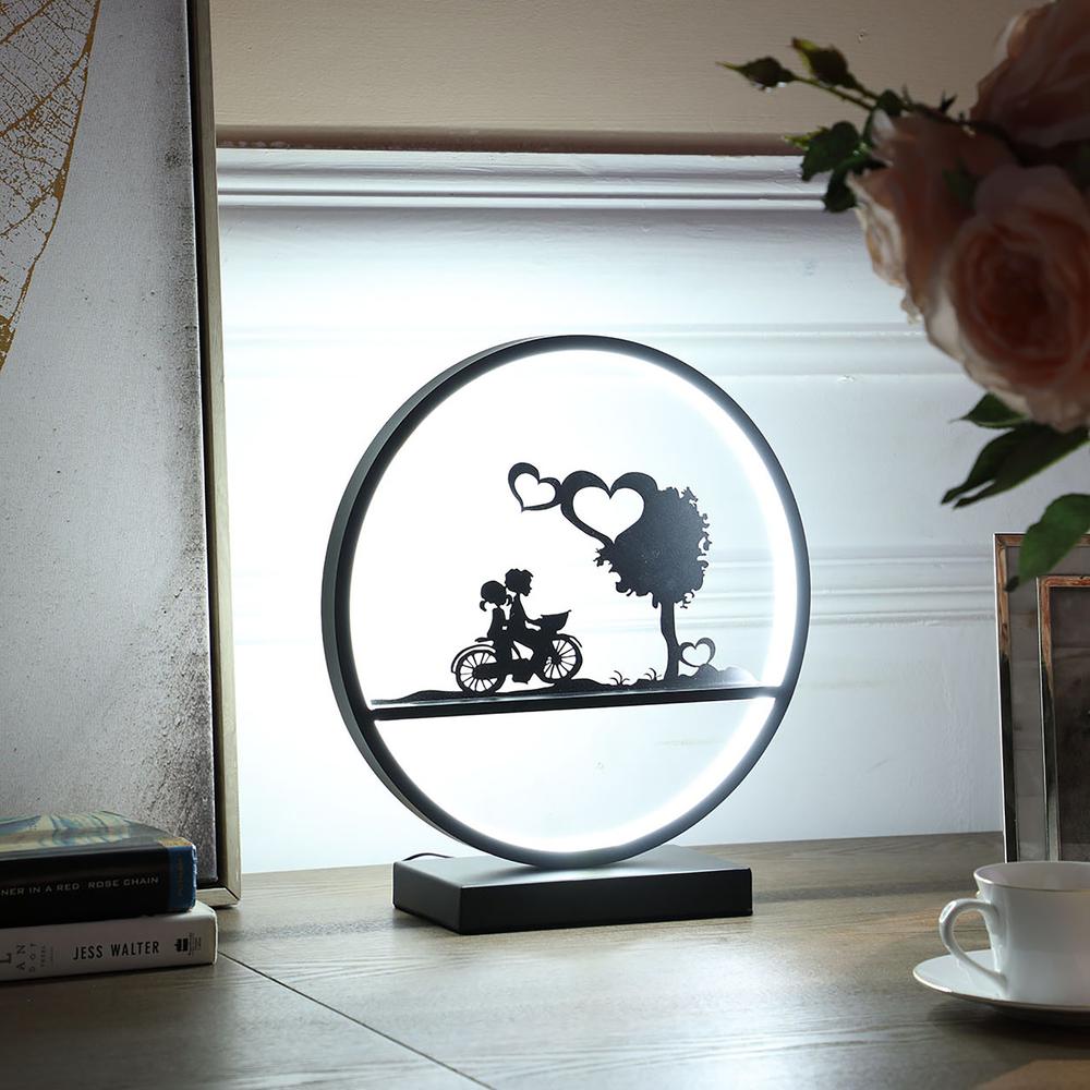 13" In Girl And Boy On Bicycle Led Accent Table Lamp. Picture 4