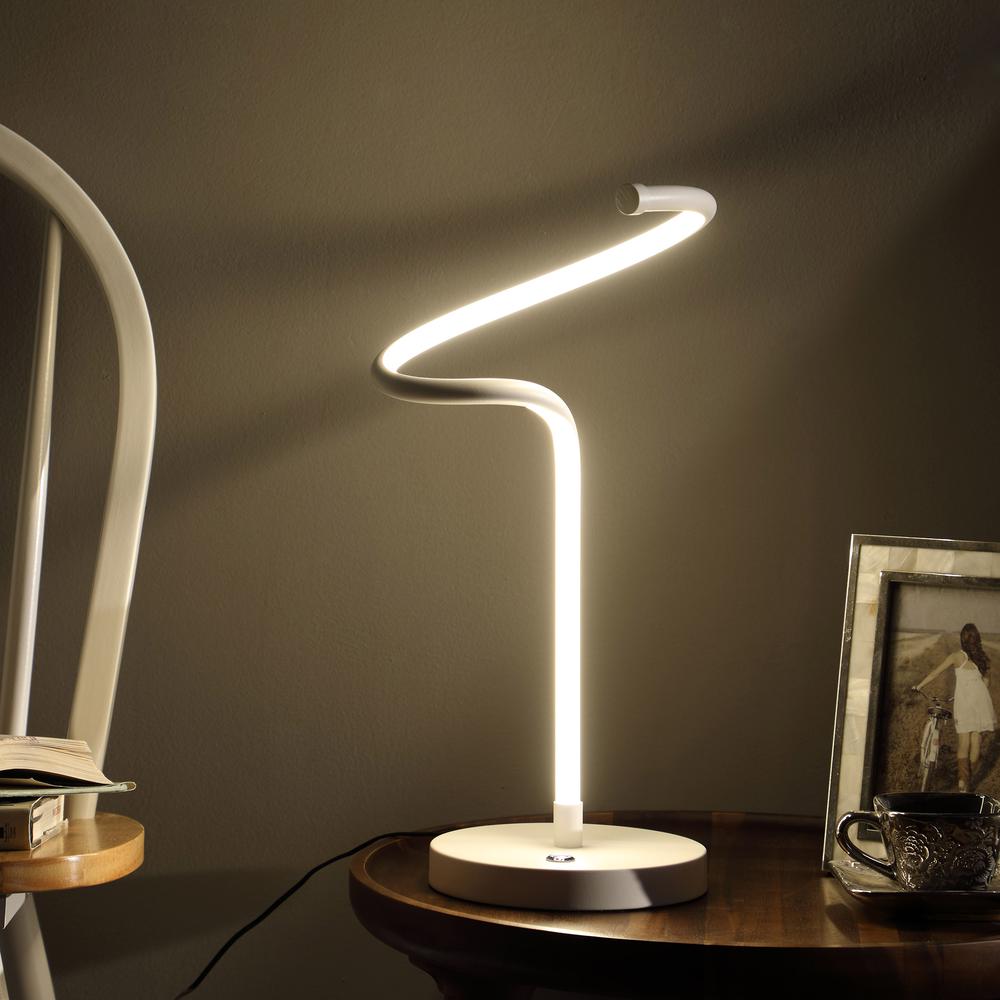 19" In Led Matte White Curvilinear S-Curve Spiral Tube Led Table Lamp. Picture 4