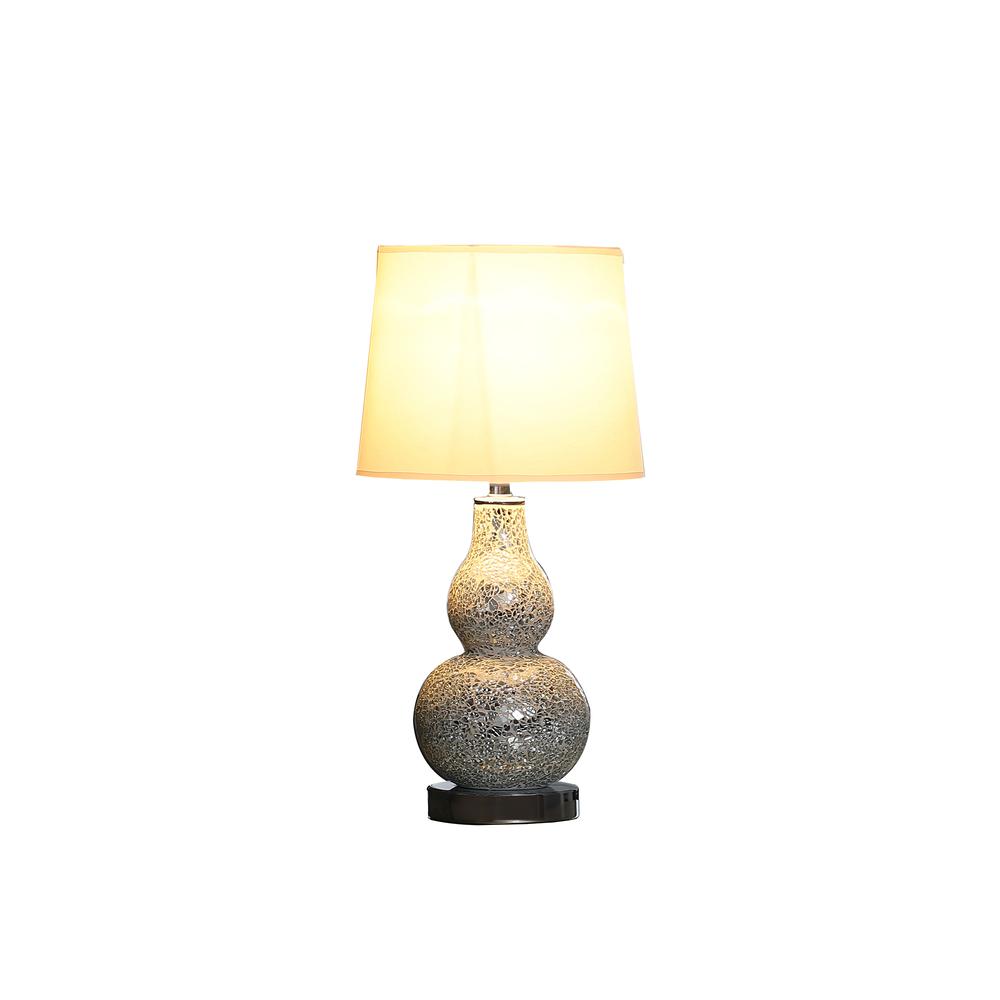 19.5" In Mirror Glass Mosaic Silver Chrome Polyresin Table Lamp. Picture 2