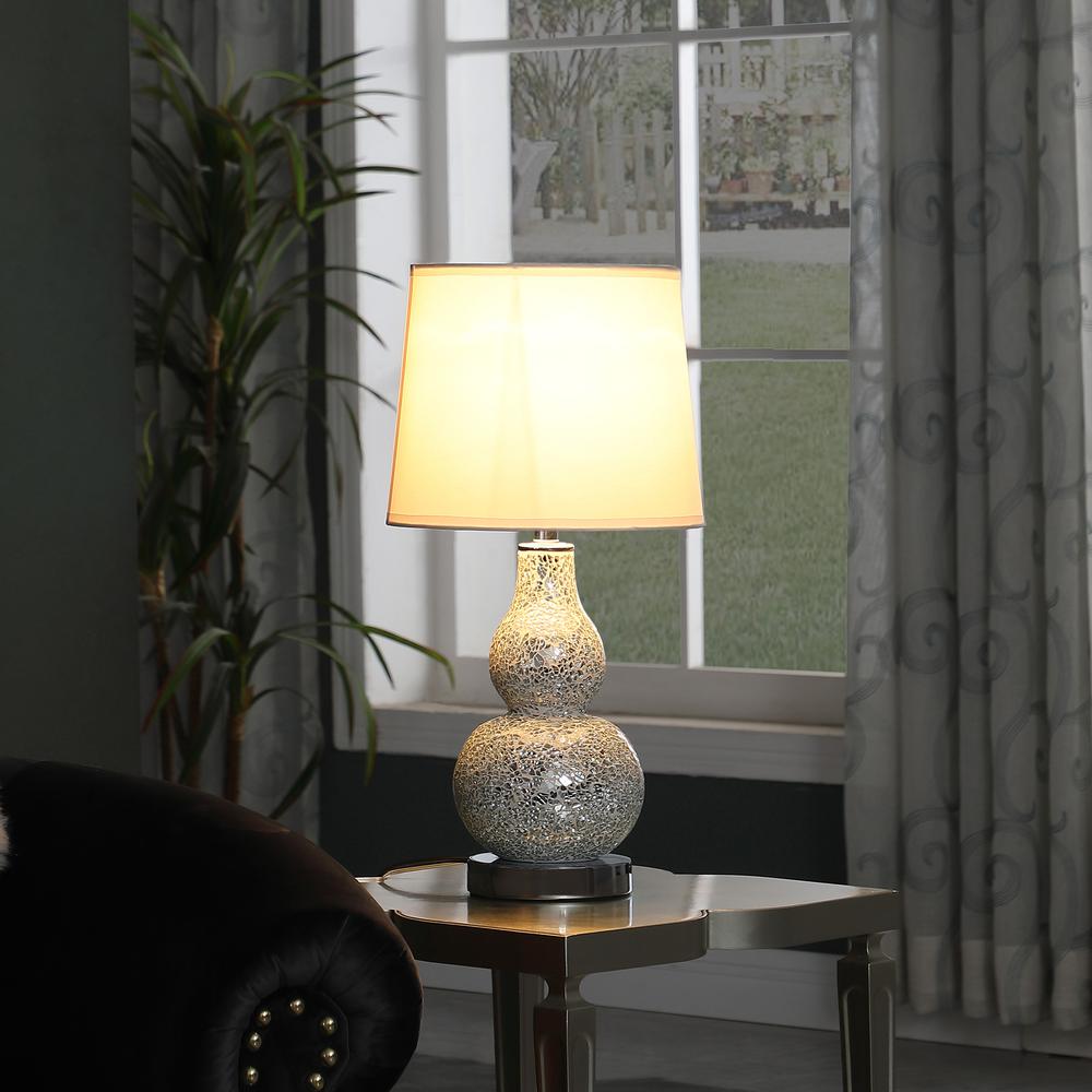 19.5" In Mirror Glass Mosaic Silver Chrome Polyresin Table Lamp. Picture 4
