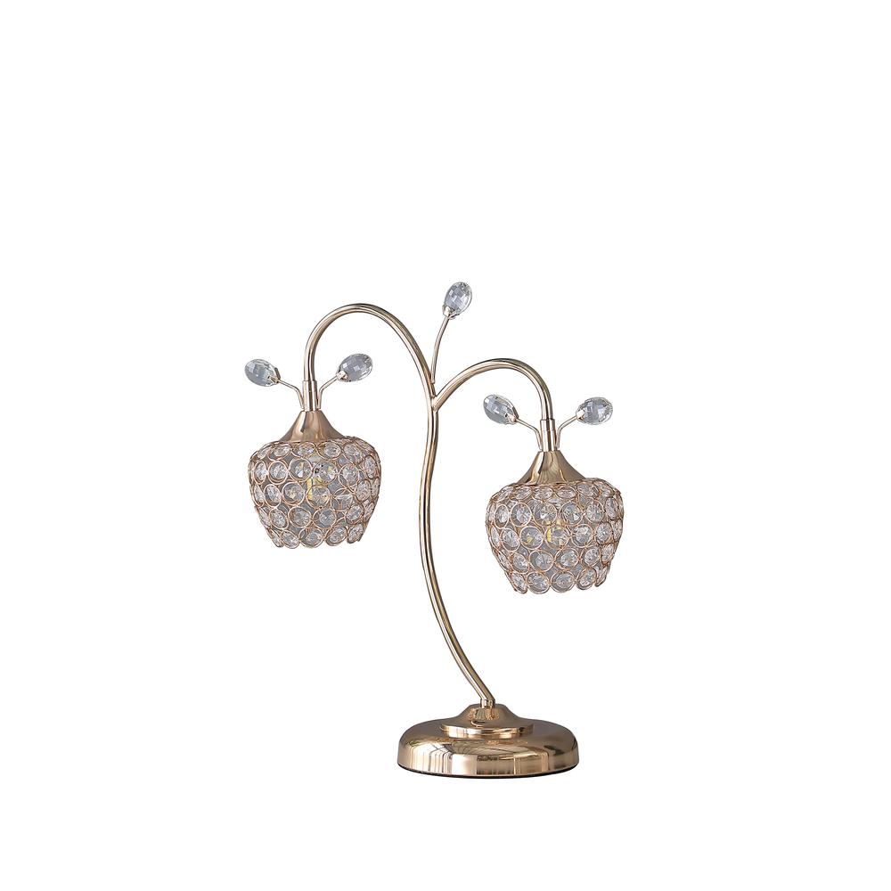 17.25" in ROSE GOLD 2-FLORAL BELL GLAM METAL TABLE LAMP. Picture 1