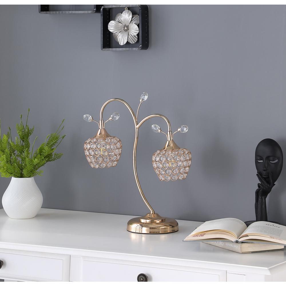 17.25" in ROSE GOLD 2-FLORAL BELL GLAM METAL TABLE LAMP. Picture 3
