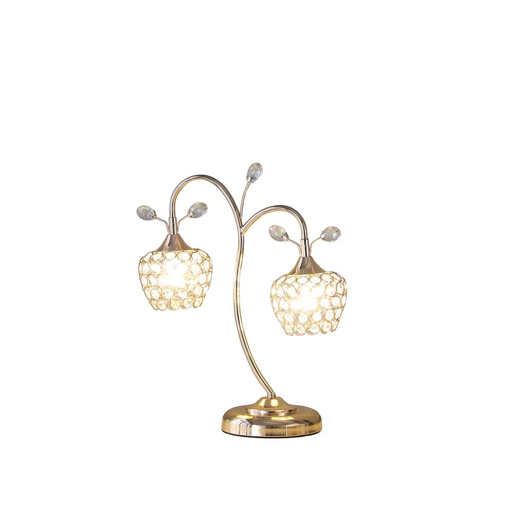 17.25" in ROSE GOLD 2-FLORAL BELL GLAM METAL TABLE LAMP. Picture 2