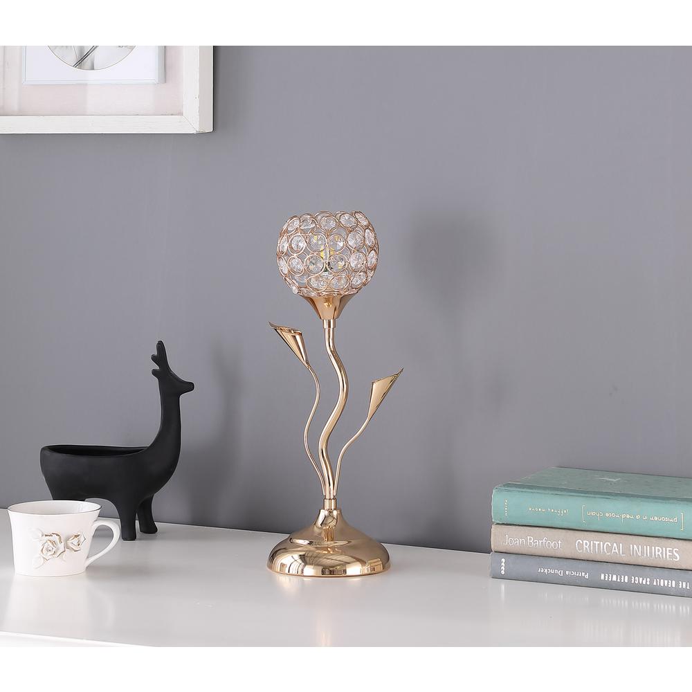 14" in ROSE GOLD FLORAL BELL GLAM METAL TABLE LAMP. Picture 3