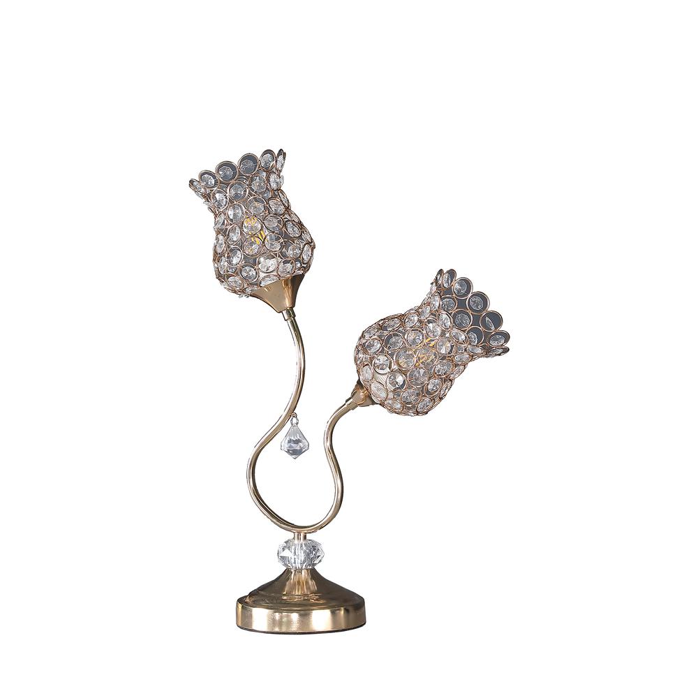 18.75" in ROSE GOLD 2-FLORAL TRUMPET GLAM METAL TABLE LAMP. Picture 1