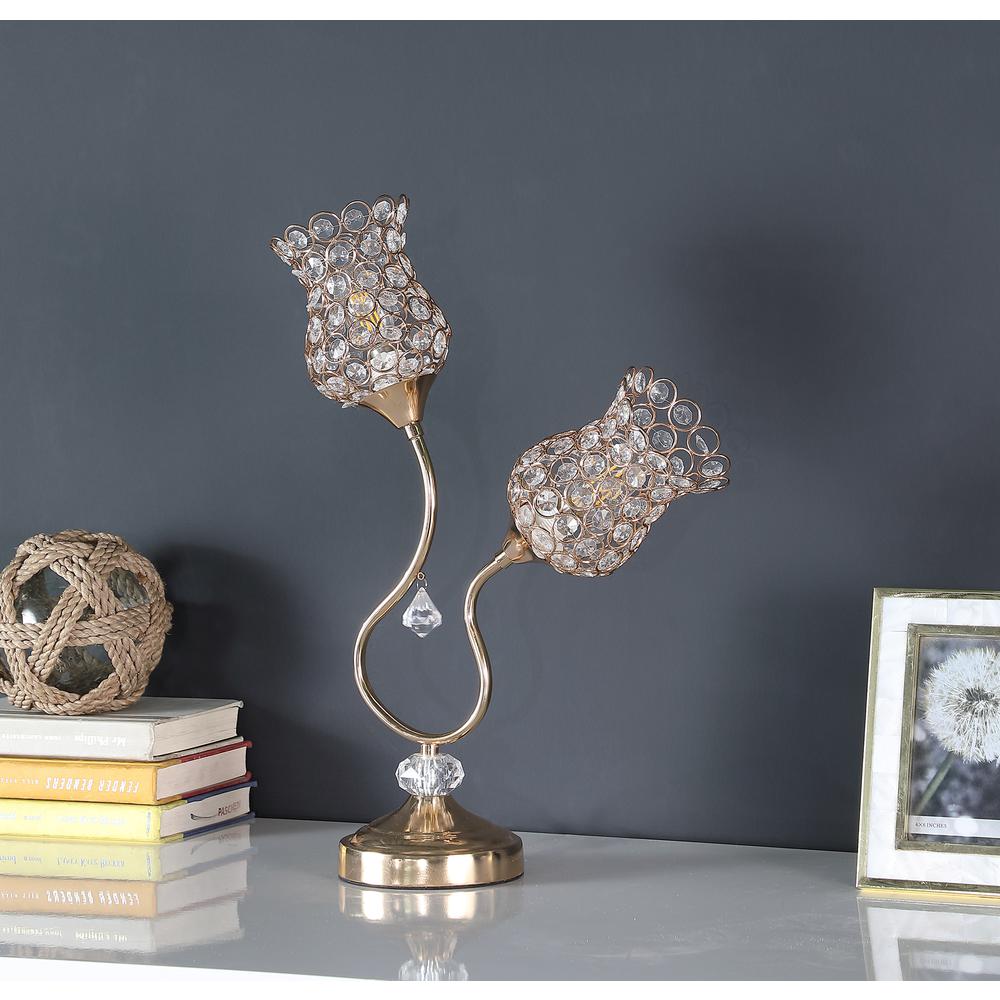 18.75" in ROSE GOLD 2-FLORAL TRUMPET GLAM METAL TABLE LAMP. Picture 3