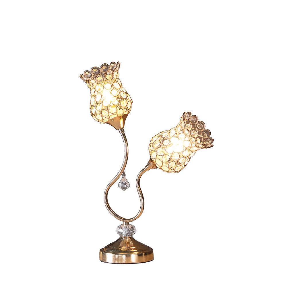 18.75" in ROSE GOLD 2-FLORAL TRUMPET GLAM METAL TABLE LAMP. Picture 2
