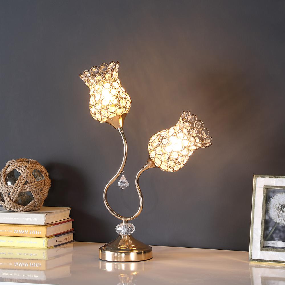 18.75" in ROSE GOLD 2-FLORAL TRUMPET GLAM METAL TABLE LAMP. Picture 4