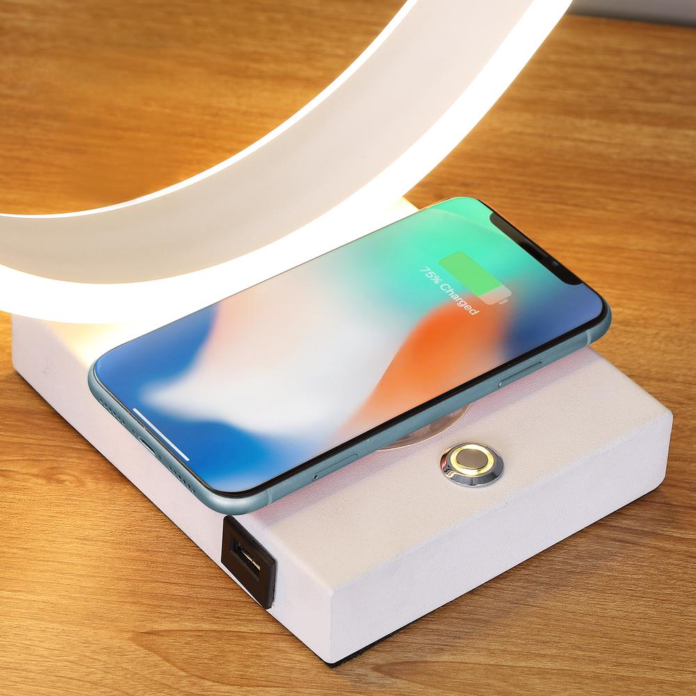 13.5" In C Shape Led W/ Usb/Wireless Charger Port Table Lamp. Picture 4