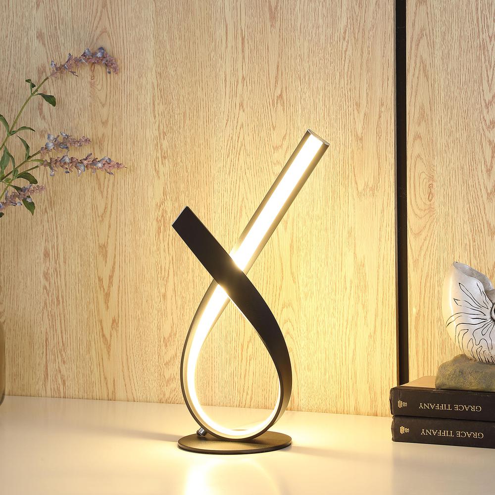 17" In Abstract Upright Ribbon Bow Led Black Metal Table Lamp. Picture 4