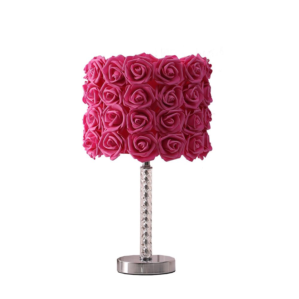 18.25" In Red Roses In Bloom Acrylic/Metal Table Lamp. Picture 1