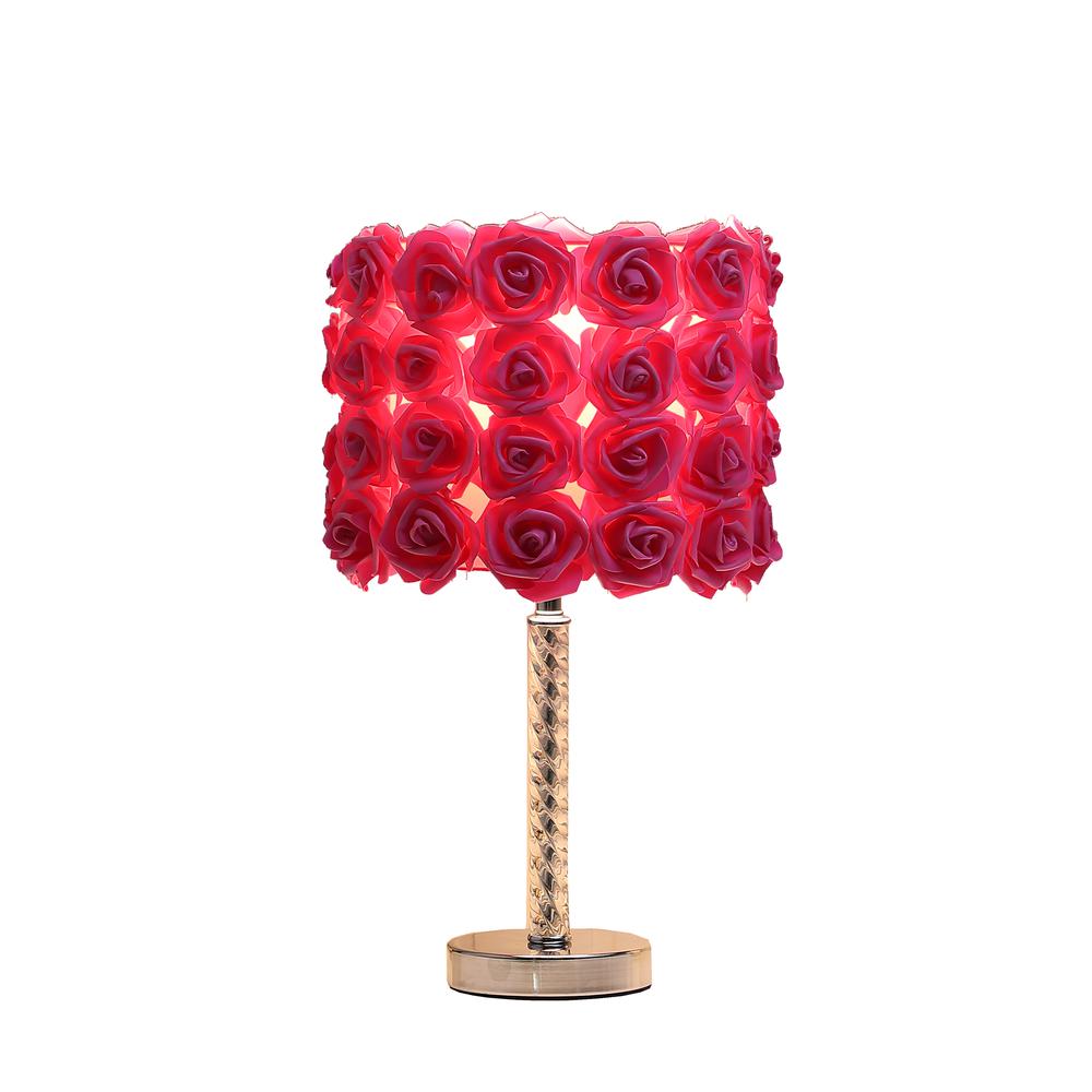 18.25" In Red Roses In Bloom Acrylic/Metal Table Lamp. Picture 2