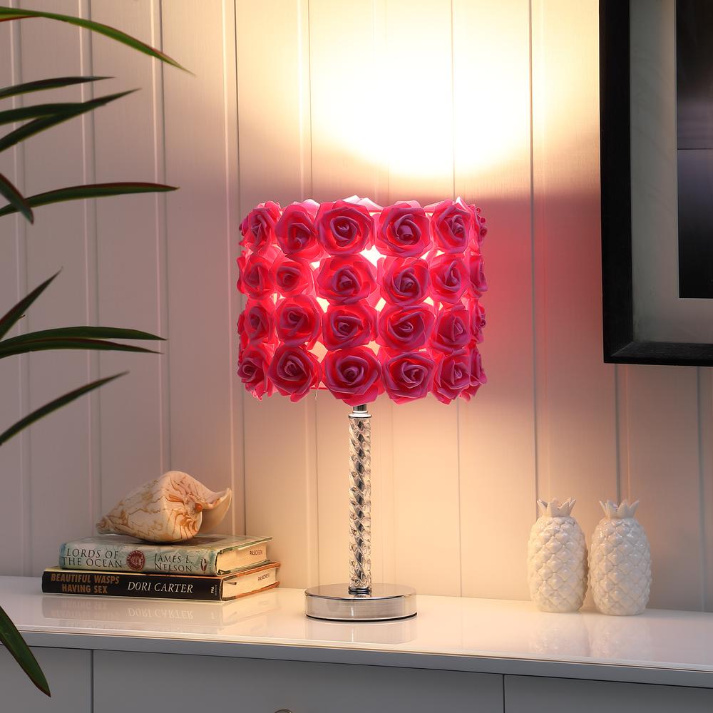 18.25" In Red Roses In Bloom Acrylic/Metal Table Lamp. Picture 6
